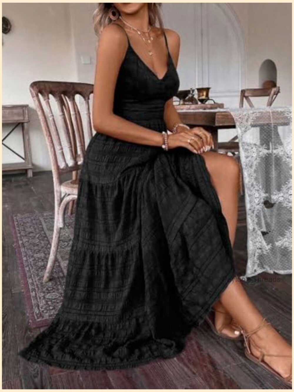 Spaghetti Strap Bow Tie Back Maxi Dress - Flowy Boho Beach Vacation Sundress - Picture 6 of 6
